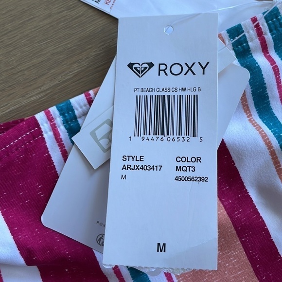 Nwt Roxy STRIPE Juniors' Striped High-Waist Bikini Swimsuit - M - Picture 10 of 10